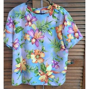 Maggie Sweet Purple Hawaiian Floral Top Size 1X Career Tropical Colorful